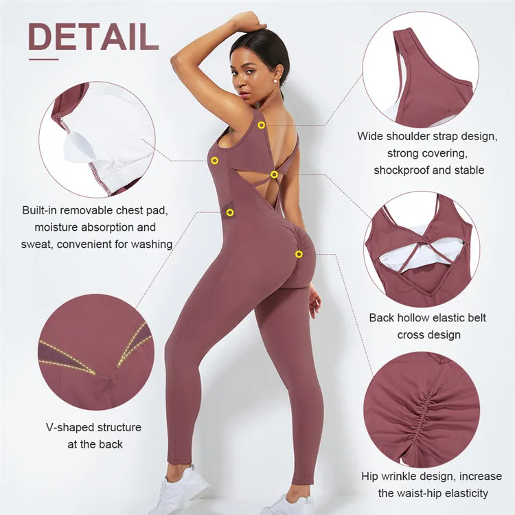 
Hot Sale Sexy Butt Lifter Fitness Set Women Bodycon Jumpsuit Workout Clothing 