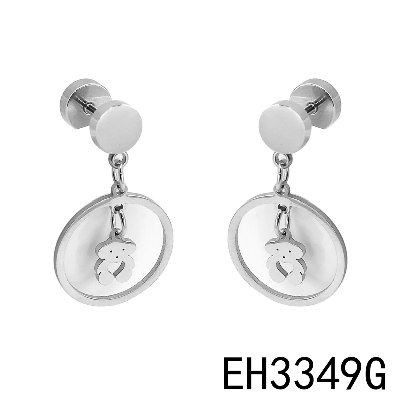 Wholesale Hollow Lovely Bear Stud Earrings Stainless Steel Drop Earring Zirconia Bears Jewelry Jewellery For Women and Girls