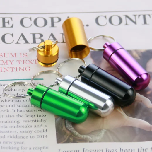Wholesale Travel Portable Capsule Storage Container Small Mini Metal Aluminum Pill Boxs Bottle With Key Chain
