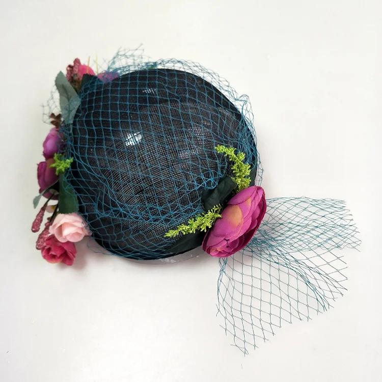 
241HC Elegant Cocktail Hat With Flowers Women Kentucky Derby Fedoras Sinamay Fascinators Hats 