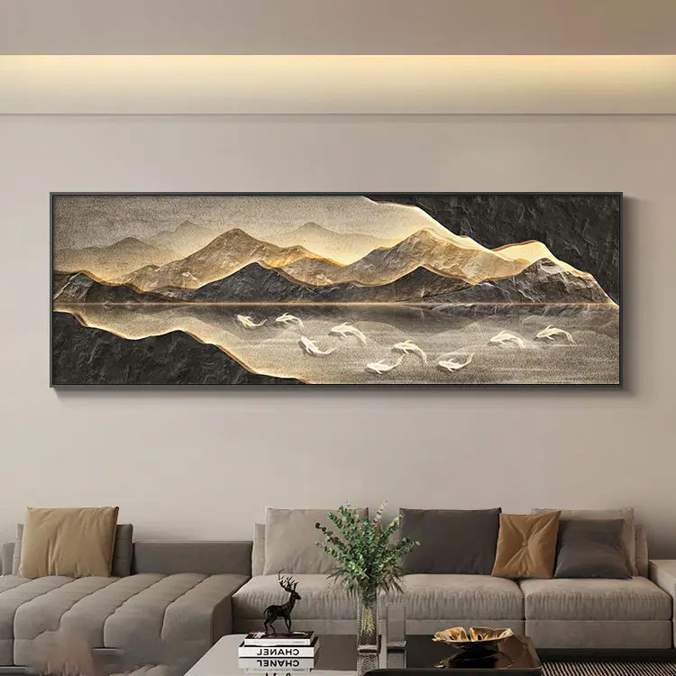 2024 Luxury Art Hanging Living Room Hotel Wall Canvas Horizontal Landscape Decorative Painting With Led Light