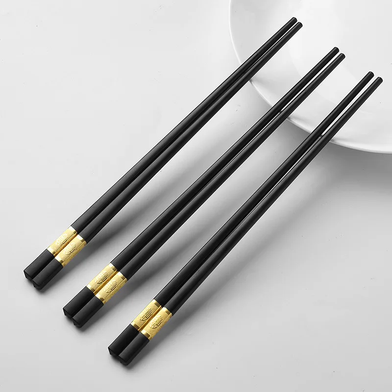 Pattern alloy Chinese chopsticks set non slip reusable chopsticks dishwasher safe black chopsticks