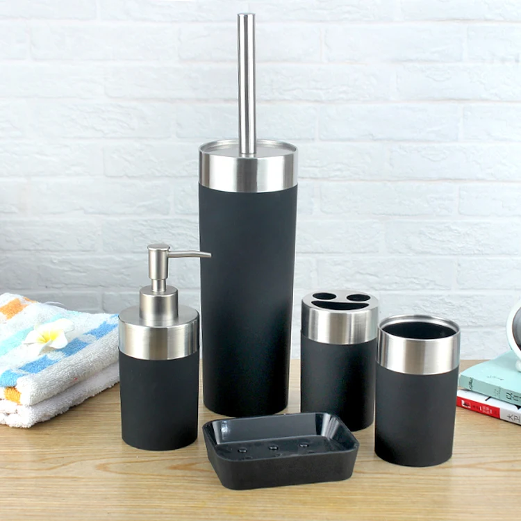 
Eco-friendly Factory Price Stainless Steel and Plastic Bathroom Accessory Set Black 