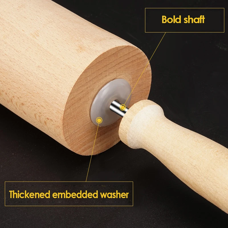 
Eco-friendly size optional 360 degrees rotate classical solid wooden cookie rolling pin with handle 