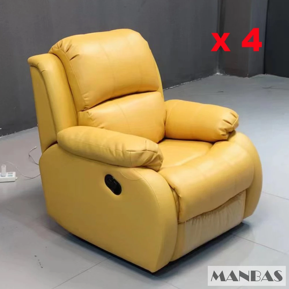 MANBAS 4 Electric Reclining Armchair Genuine Leather Recliner Chair with Power Function Living Room Chair Home Theater Furniture