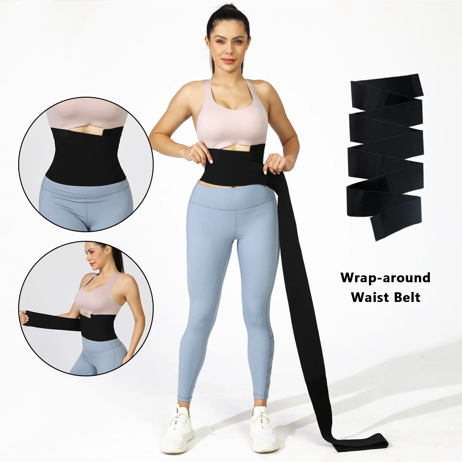 Adjustable one size invisible slim snatch me up lumbar waistband band elastic compression belt bandage body wrap waist trainer