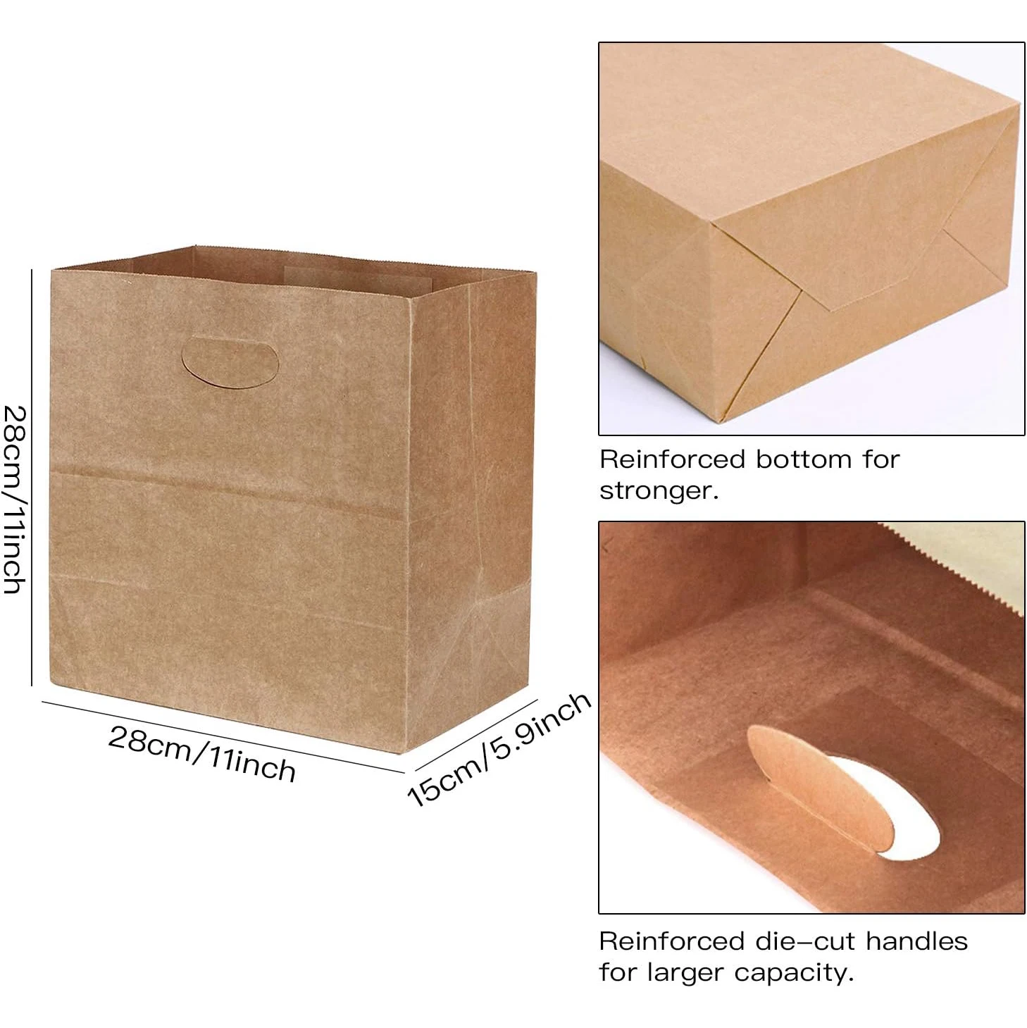 Wholesale Coffee Restaurant handleless portable Biodegradable Strong Brown recycled kraft paper bag for fast food take away