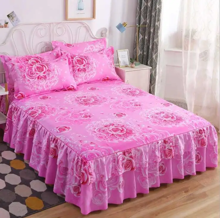 100% Polyester Fibres Quilt Cover Bedding Sets Fashion Floral Bedsheets Korean Style Fitted Bed Set