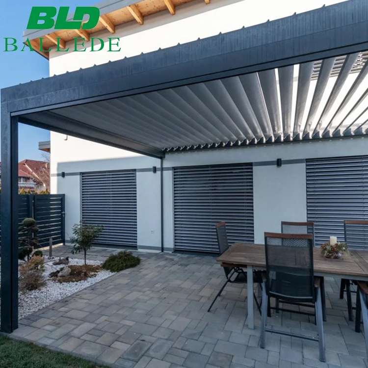 Motorized Opening Louvered Roof Weatherproof Retractable Outdoor Aluminium House Pergola Awning