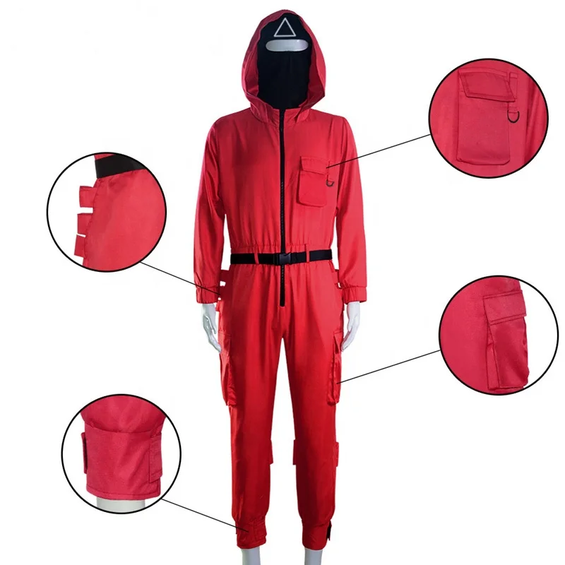 2021, корейский Костюм для игры в кальмары, косплей, Красный мужской комбинезон, костюм на Хэллоуин, мужской комбинезон, Набор для игры в кальмары, ТВ и кино, костюмы