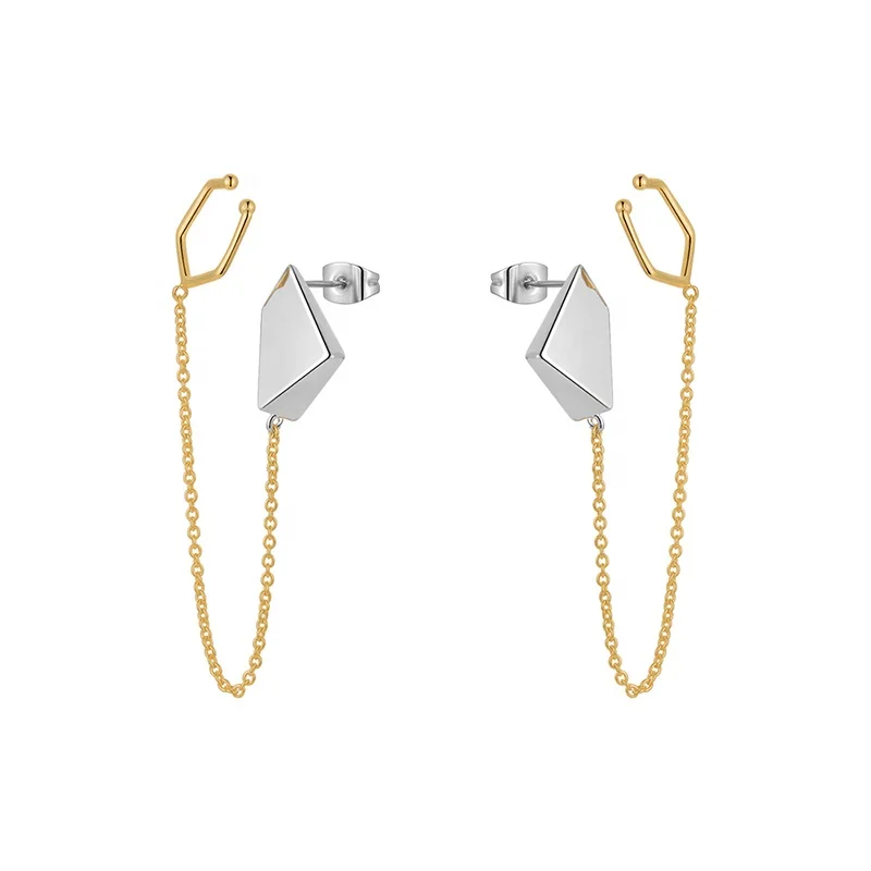 Original Design 18K Gold Plated Brass Jewelry 3D Meteorite Drop Chain Ear Clip For Women Gift Earrings E221432