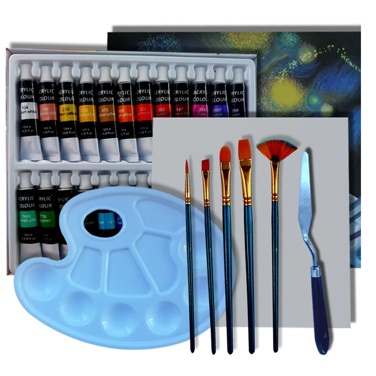 peinture acrylique 12ml acrylic color paints set wholesale non toxic artist 12/24 Colors  water soluble acrylic paint brush set