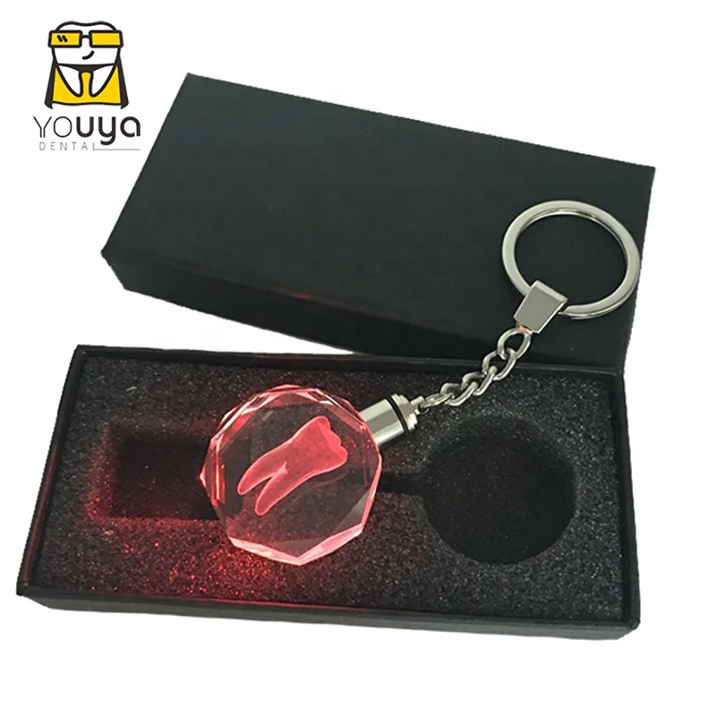 New Designed LED Light Crystal Dental Tooth Shaped Keychain
