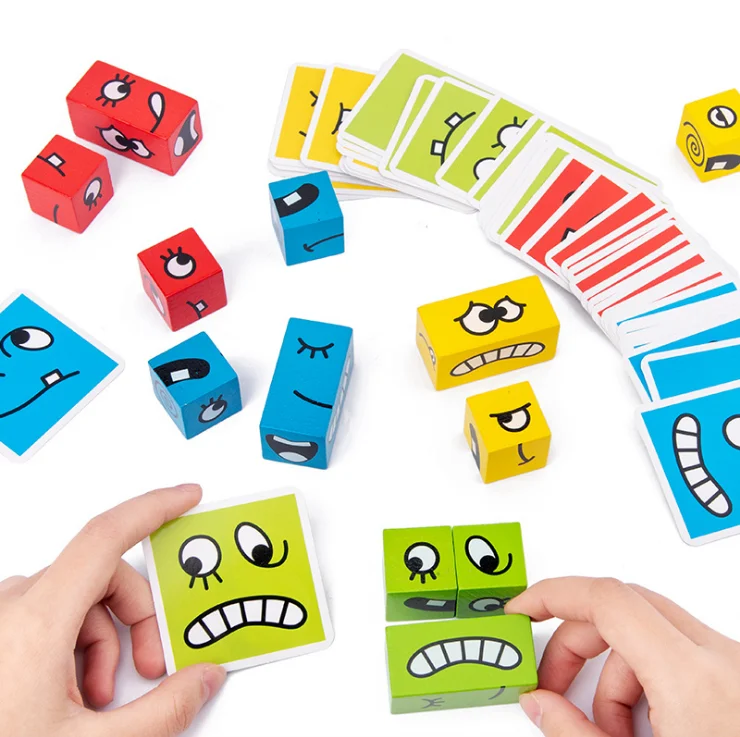 HF New face-changing cube building blocks parent-child board game wooden challenge level educational