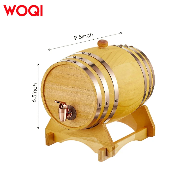 WOQI 1 Liter OakAging Barrel with Wood Stand Spigot Mini Whiskey Barrels for Bourbon, Whisky, Tequila, Rum, Mead Wine