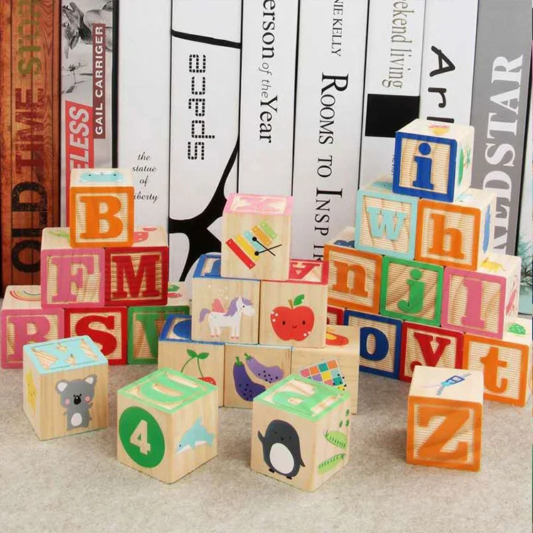 Custom Kids Early Learning Montessori Alphabet Letters Digital Wooden ABC Cube Blocks Educational Toys