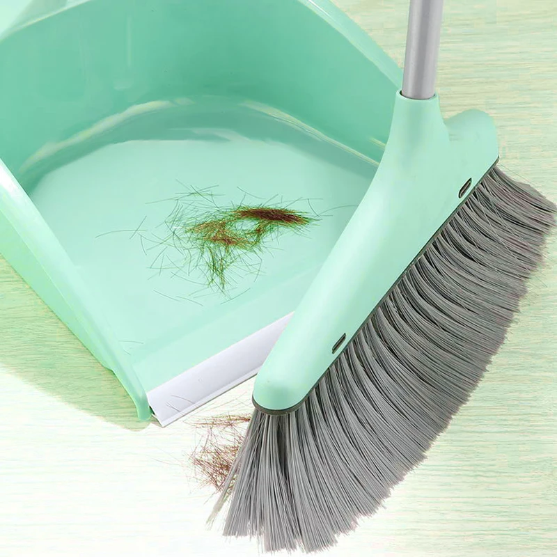 Home Cleaning Sweeper Upright Standing Broom and Dust Pan Brush Long Handle Plastic Broom and Dustpan Set