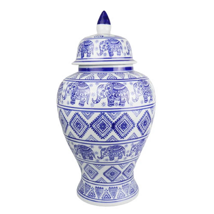 Redeco Antique Wholesale Antique Blue And White Chinese Porcelain Vintage Ceramic Jars Home Decorative Ginger Jar With Lid