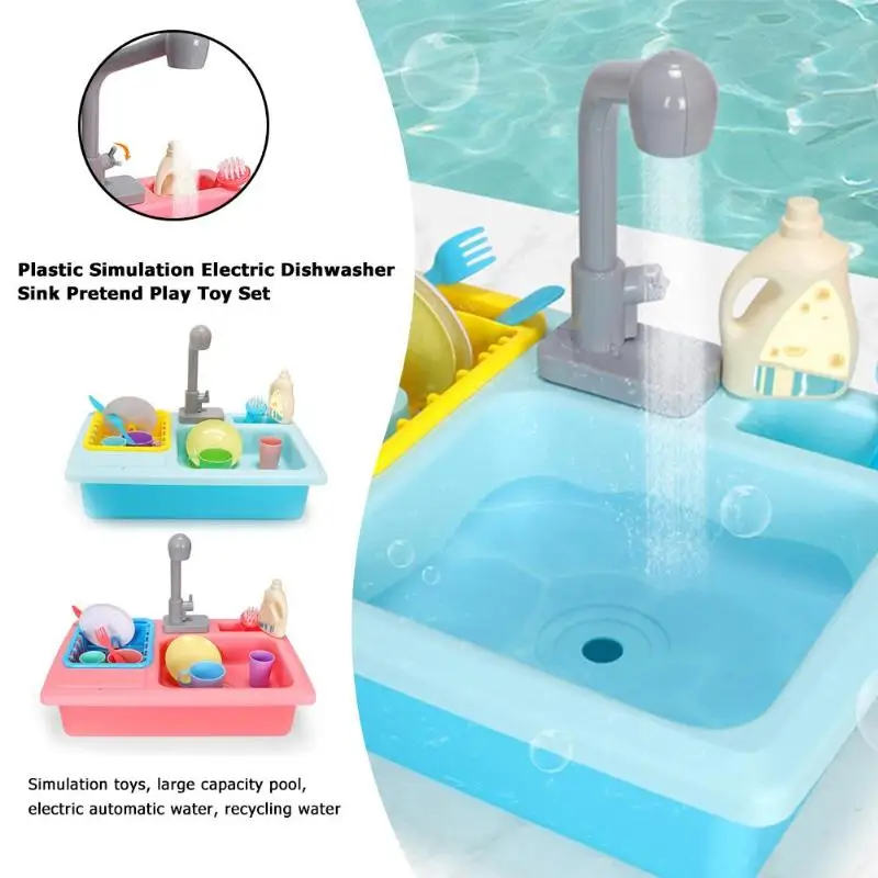 
Wholesale Amazon hot Sale Toy Kitchen Sink Play Set with Running Water Kitchen Utensils Dishwasher Pretend Play Toys Set 