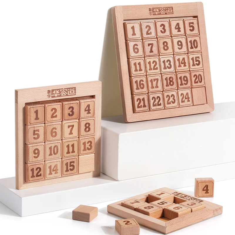 Huarong Road Sliding Jigsaw Puzzle Wooden Digital Logic Mathematics Training Toy Kids 2-4 Years Montessori DIY Plastic Perfect