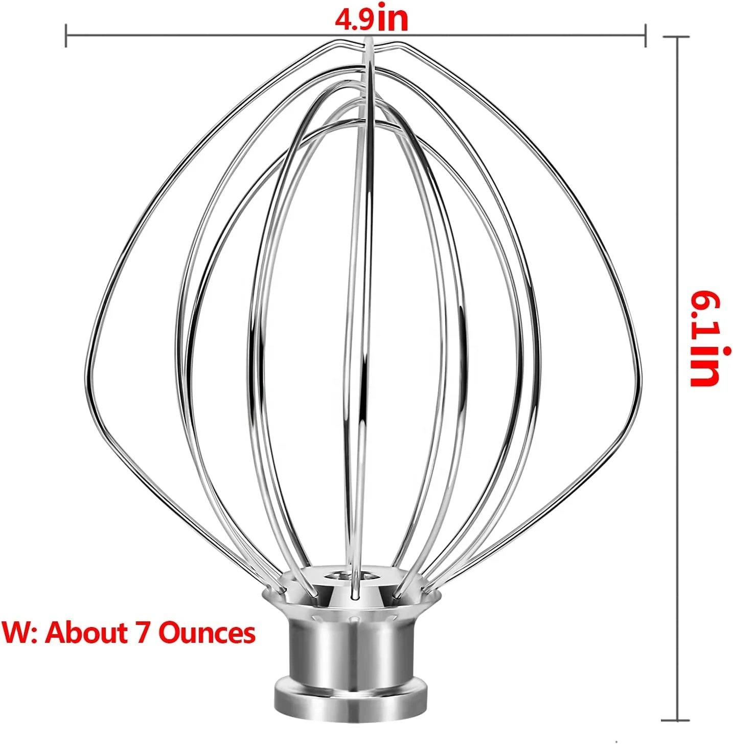KitchenAd K45WW Wire Whip for Tilt-Head Stand Mixer, Stainless Steel