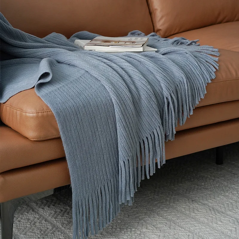 Покупайте одеяло супер мягкое однотонное декоративное покрывало для дивана вязаные тканые одеяла