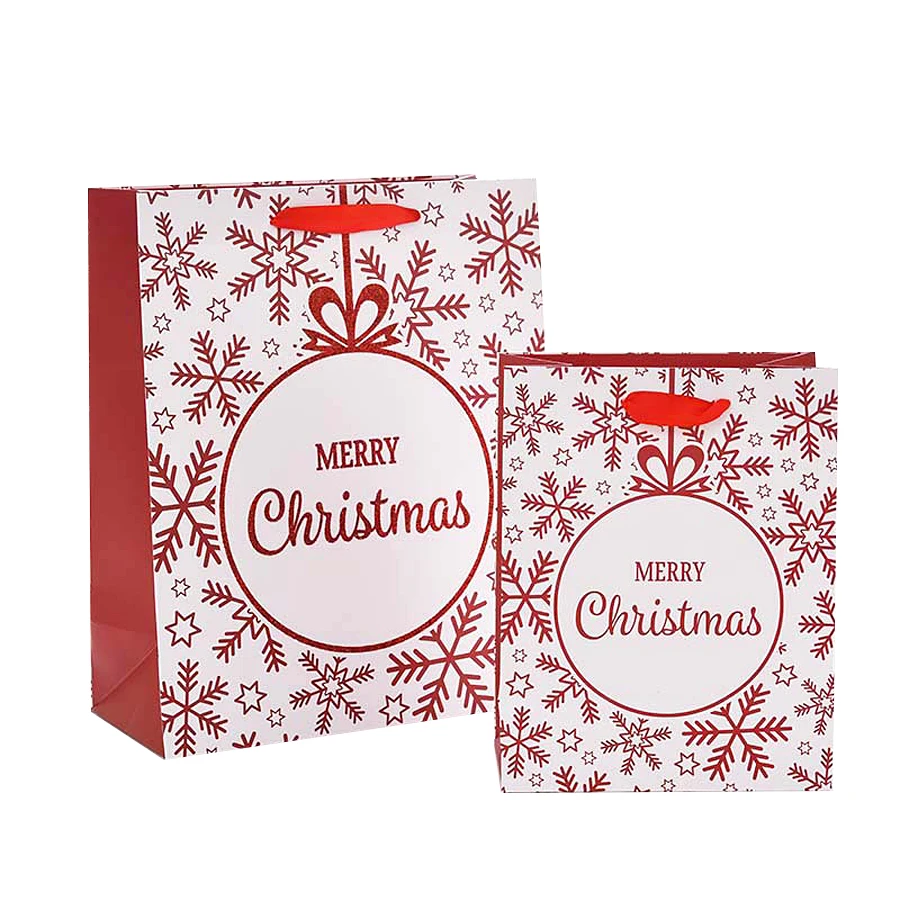 Red Christmas Paper Gift Bag Candy Apple Bag With Snowflake Pattern
