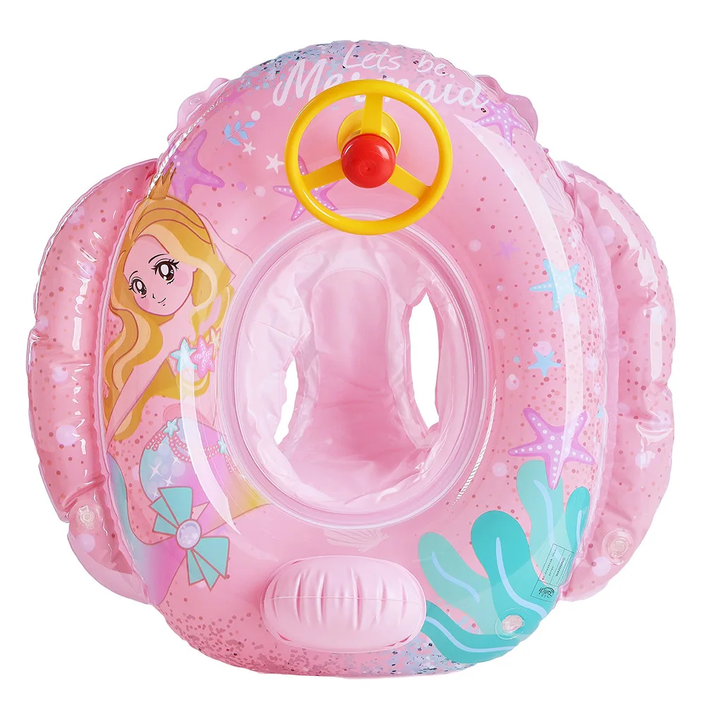 Inflatable Baby Swimming Ring with Steering Wheel Thicken PVC Infant Toddler Baby Safety Aid Float Seat Ring for Kids Children