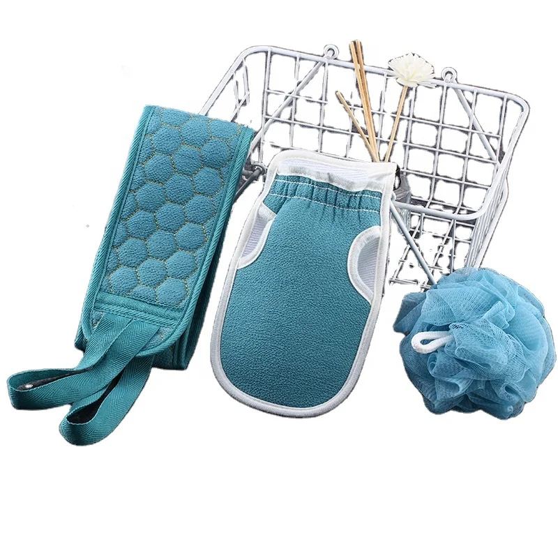 A3059Bath towel  sponge three-piece thickened rubbing mud cleaning ball combination set back strip back rub towel