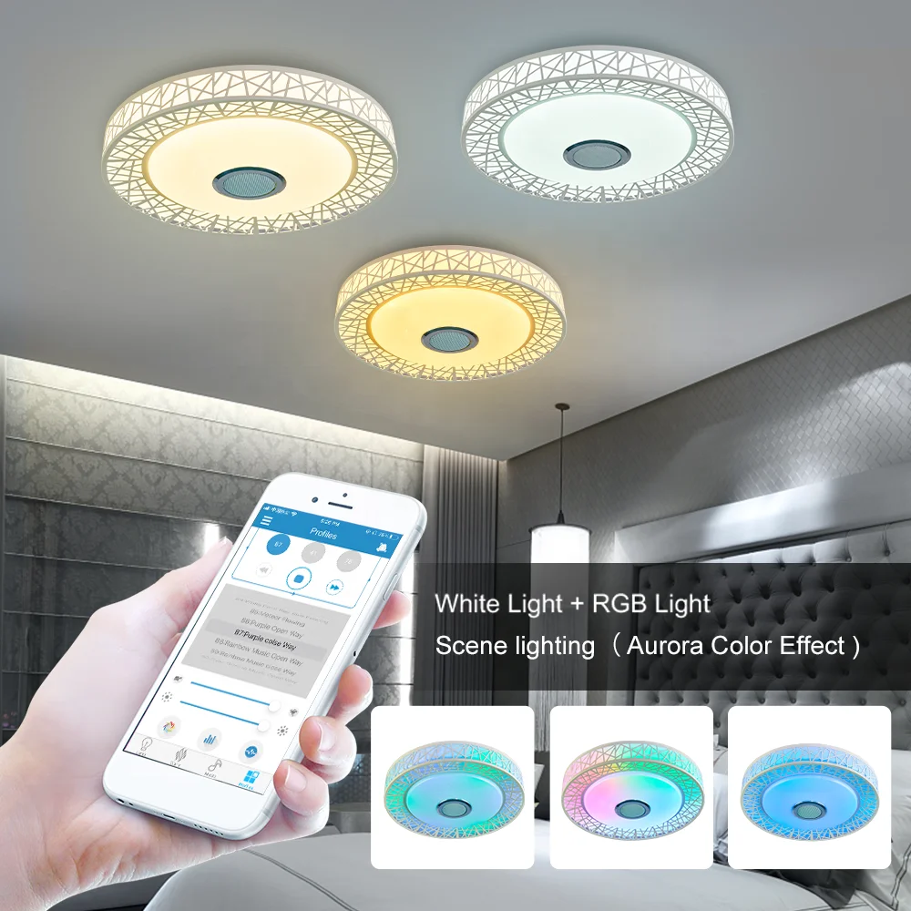 ENVIS 48W 40CM Diameter LED Ceiling Smart Lights RGB Dimmable APP Remote Control BT Music Speaker Bedroom Lamp