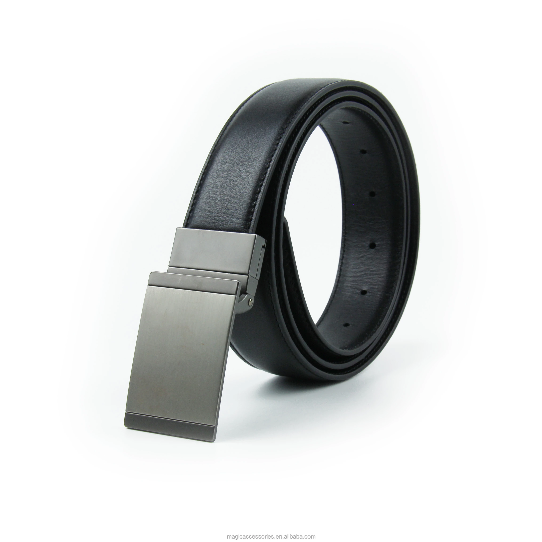 Hot Sale automatic adjustable buckle belt black smooth leather belt