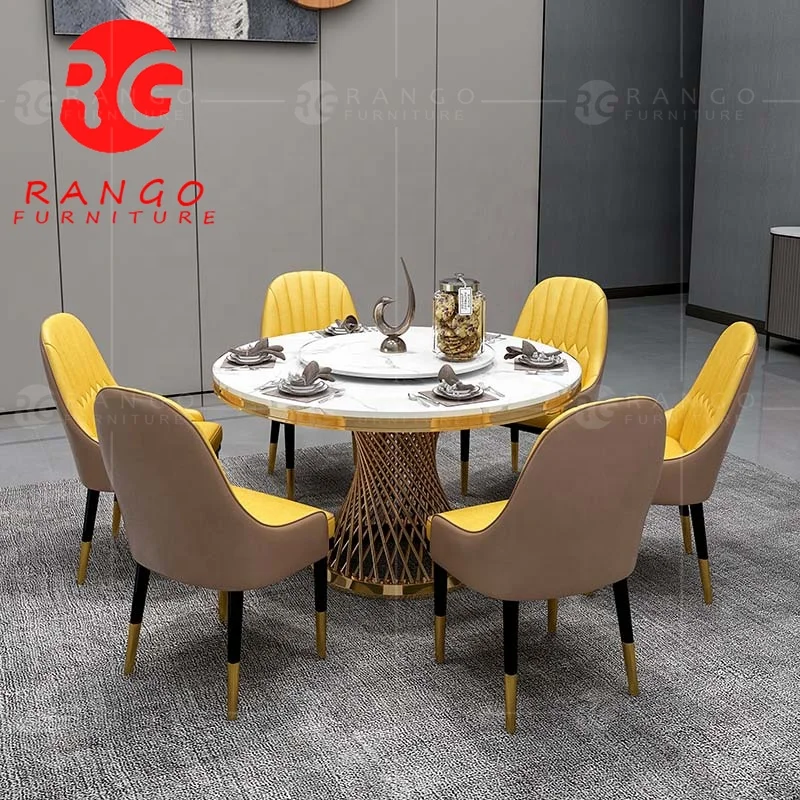 Gold and rose gold metal legs marble top kitchen table dining table round table for 6 people