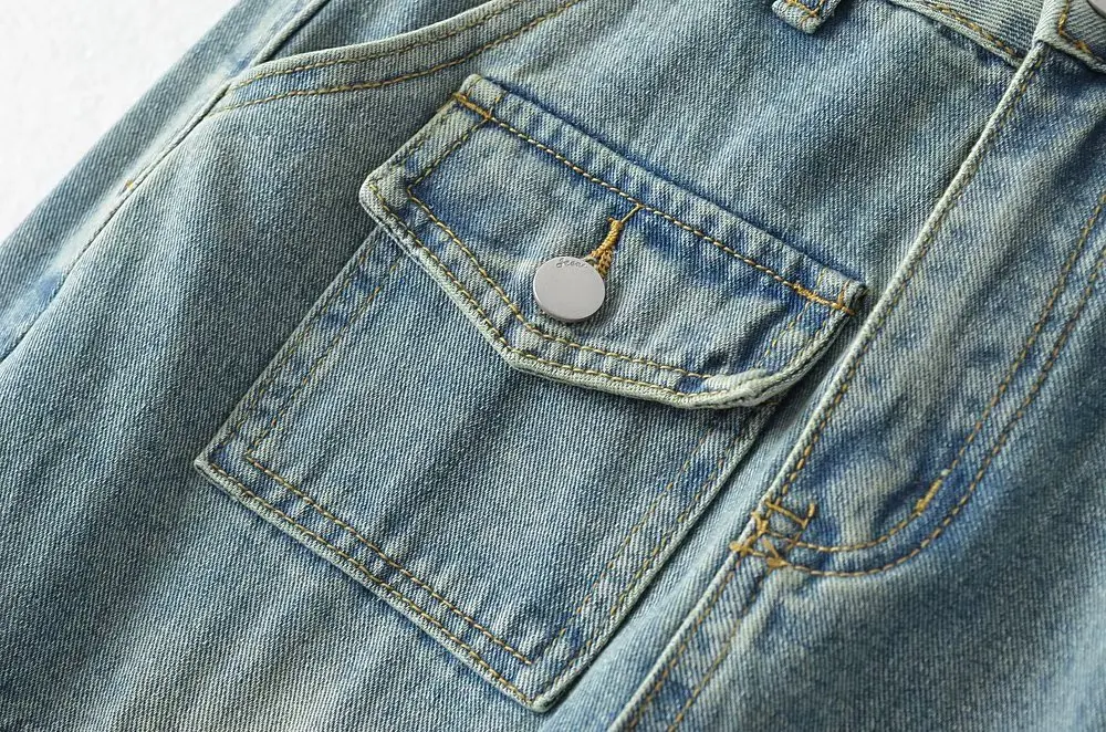 Accordion Pocket Pants Vintage Cago Jeans Straight Leg Womans Washed Denim High Waist Cargaison Pantalons Ladies Woven Softener