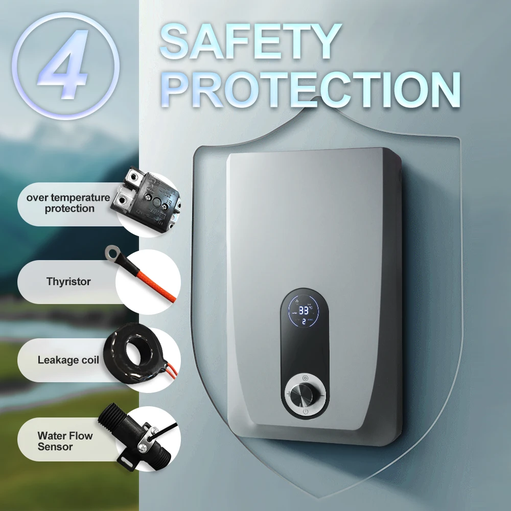 New Tankless Instant Water Heater Bathroom Electric Showers Wholesale Instantaneous Heating with Flow Sensor Booster Pump