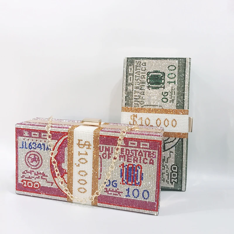 2020 selling bling 1000 dollar money clutch bag crystal purse shipping rhinestone dollars bill clutch handbag party for women