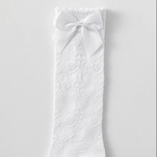 Custom Logo Design Best Price White School Socks Cotton Polyester Hot Sale Custom Pattern Kids Summer Socks With Bow