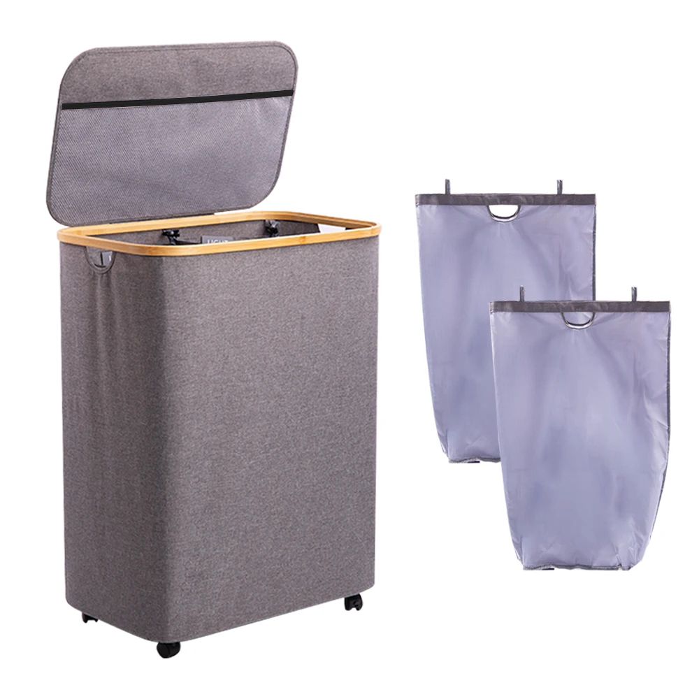 laundry hamper bucket canvas storage basket bamboo fabric laundry foldable basket collapsible organizer laundry basket