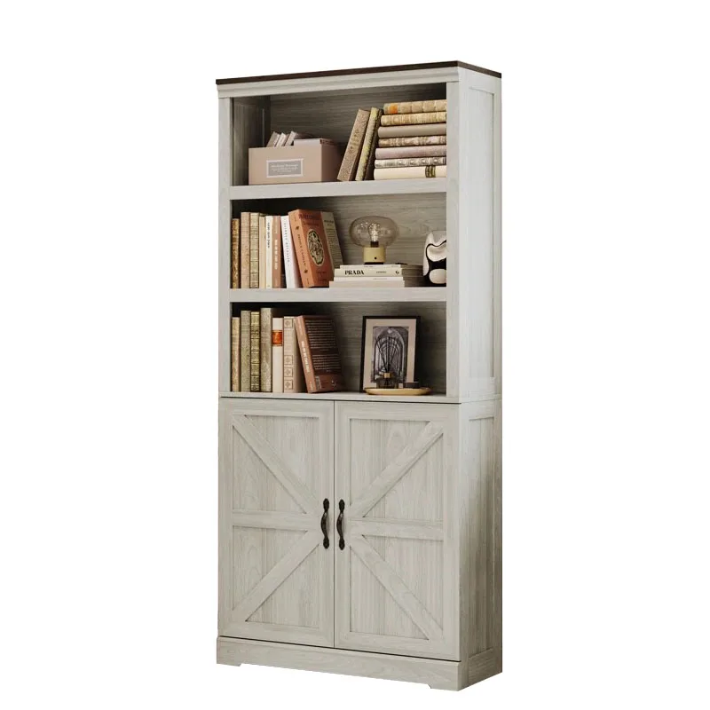 Home Furniture Bookshelf Display Storage Book Shelf Barn Door Bookcase