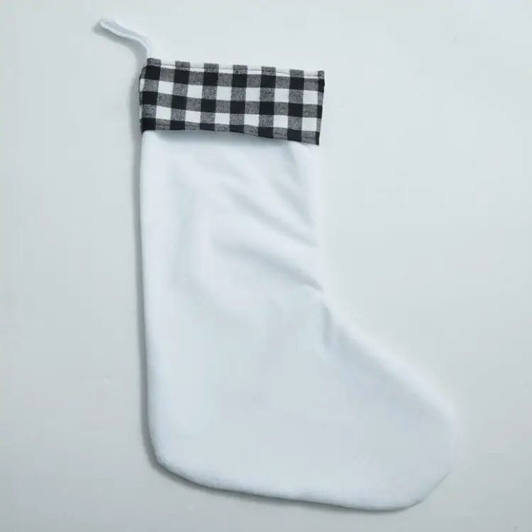 Custom Sublimation Blank Christmas Stock Linen Plaid Sublimation Christmas Stockings