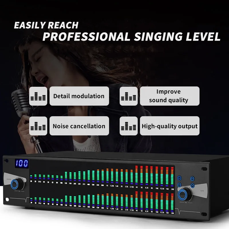 Professional DJ System New 2U Dual 31 Bands Audio  Effect DSP Processor Graphic Digital Equalizer for Stage Home Karaoke