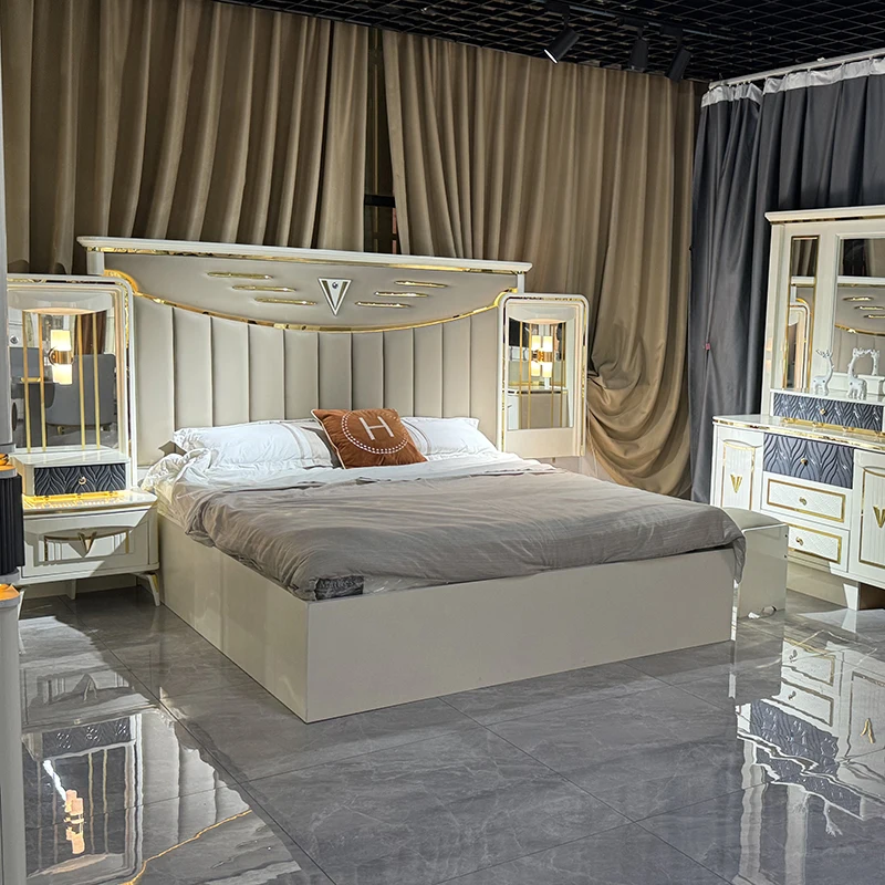 Modern high gloss bed room furniture gold luxury queen king size solid wood turkey master bedroom set