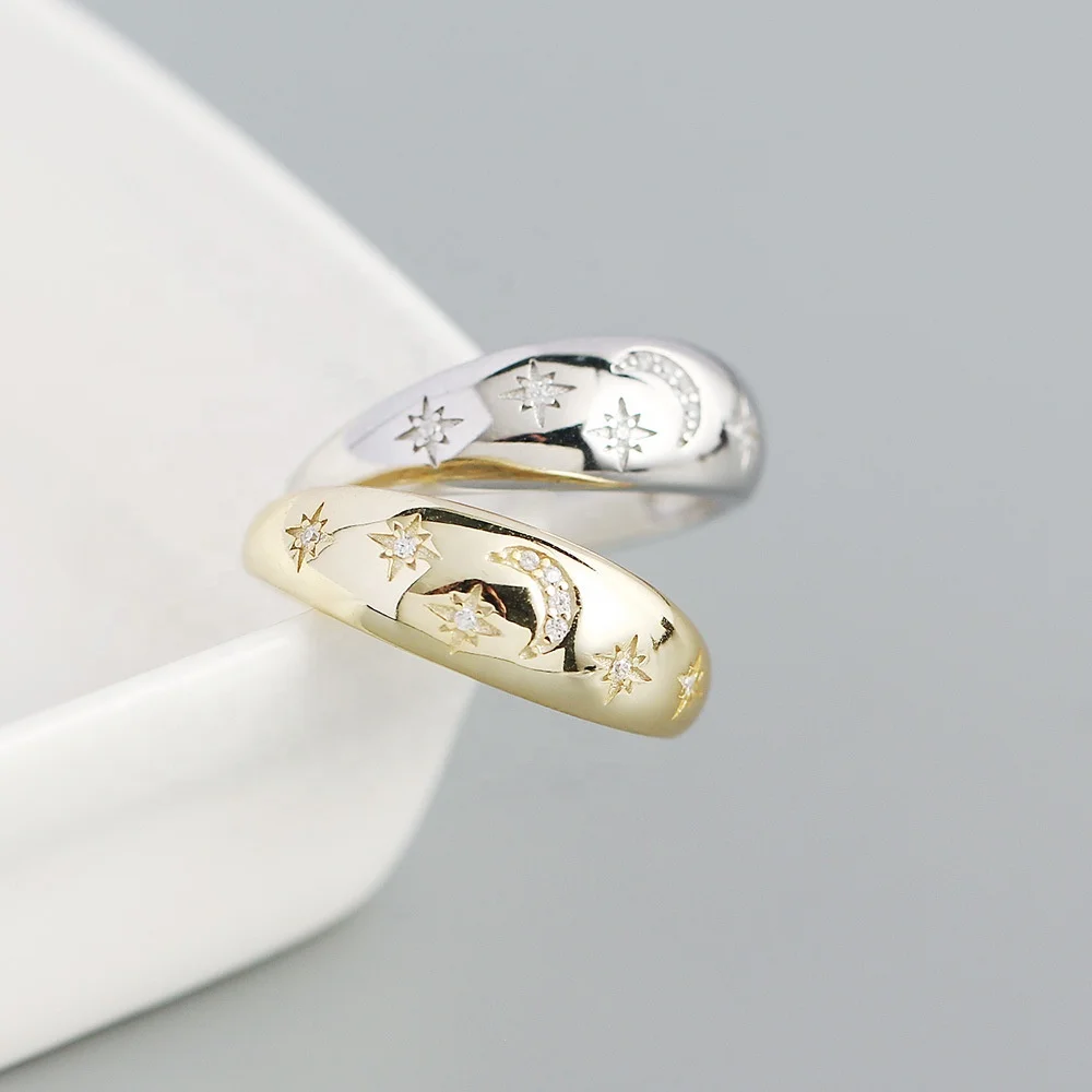 High Quality 925 Sterling Sliver Moon And Star Shape Rings Heavy Industry Design Jewelry
