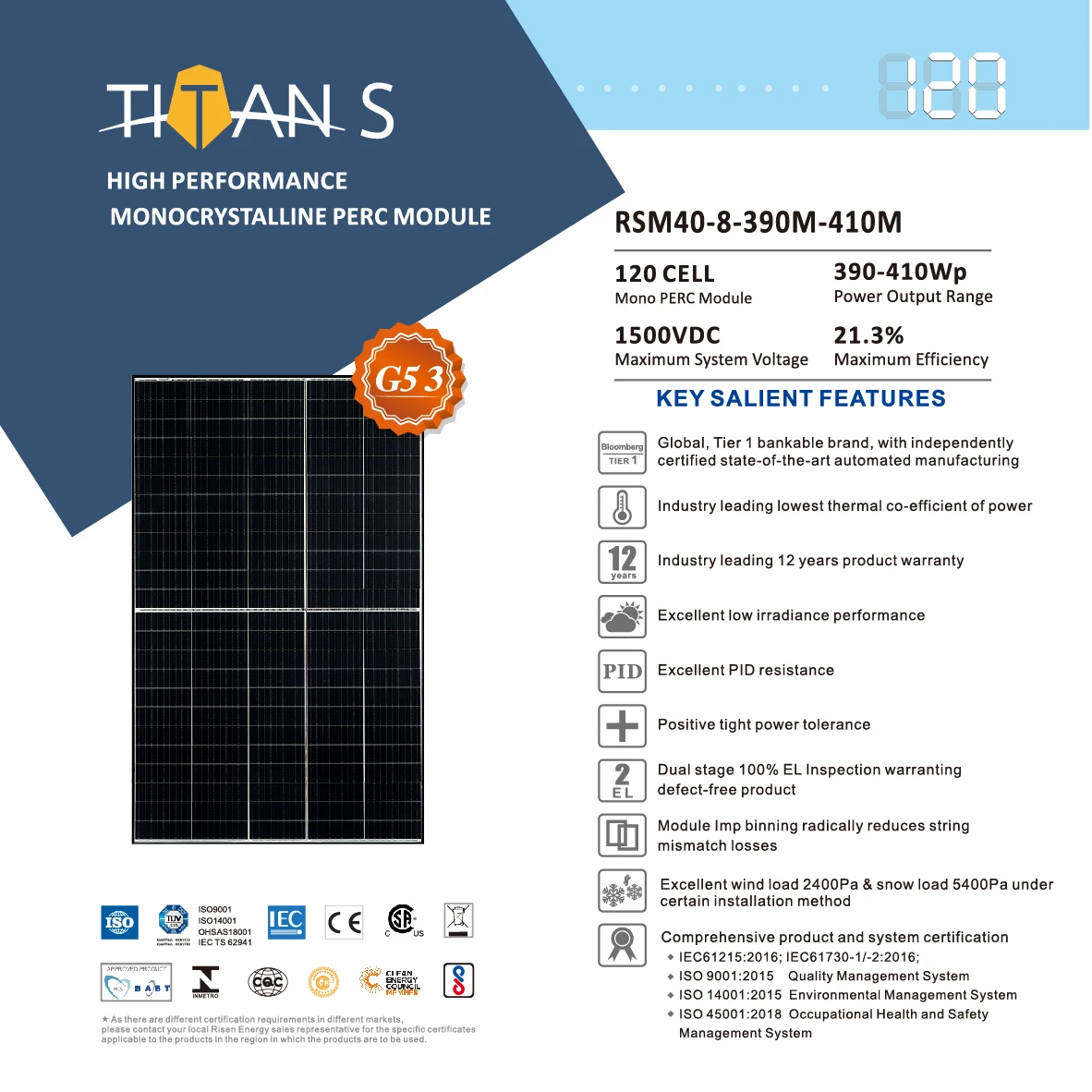 RSM40-8-390M-410M Half-cell Module Solar Panel 390-415w Solar Power Panels For Rooftop Solar Power System