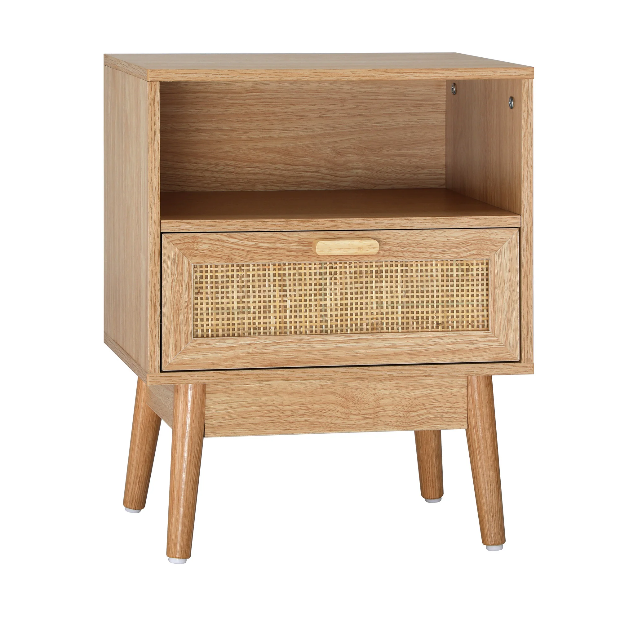 modern nightstands bedside table with open space and 1 rattan drawer furniture for bedroom and living room