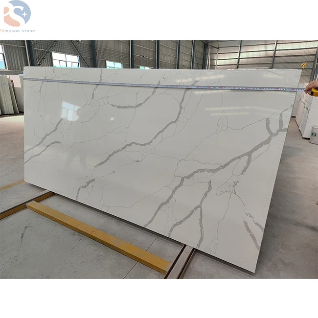 high quality factory kitchen polished artificial quartz slab calacatta white quartz vanity counter top