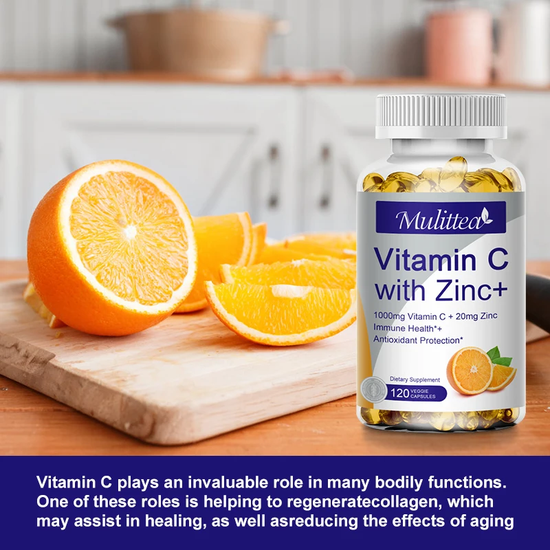 Hot Product 60pcs Vitamin C and Zinc Softgel Capsules Promote Collagen Synthesis and Improves Concentration Food Supplement