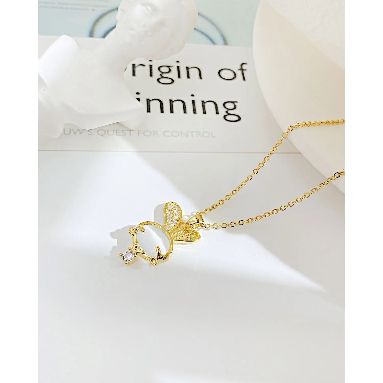 Bling stainless titanium steel statement opal necklace pendant non tarnish luxury Rabbit necklace women delicate necklace