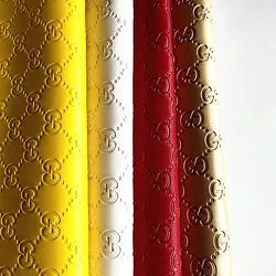 Chinese factory whole sale all kinds of brand LOGO stamp fabric embossed faux leather sheet embossing vinyl rolls