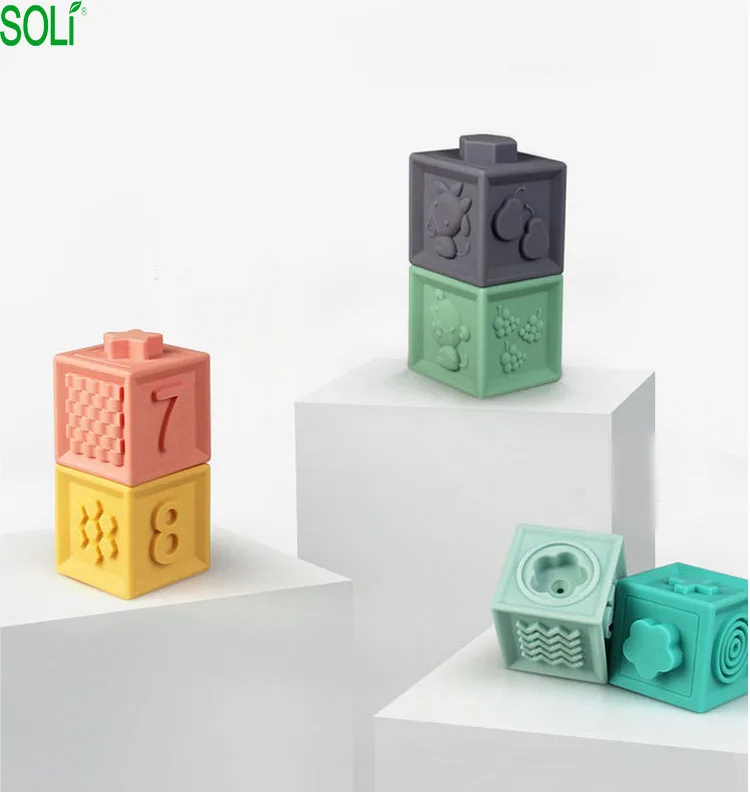 Мягкие резиновые строительные блоки, безопасный укус, Прорезыватель для зубов, ванна, развивающие игрушки для удовольствия