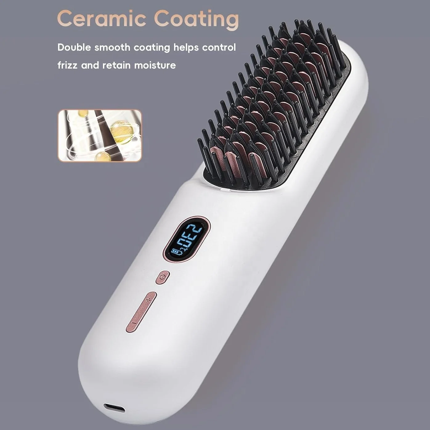 Wireless White Hair Straightener Comb 9600mAh Type-C Rechargeable Portable Negative Ion anti-scald Hair Straightening Comb